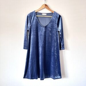 Altar'd State Anthropology Medium Blue Velvet 3/4 Sleeve Holiday Party Dress
